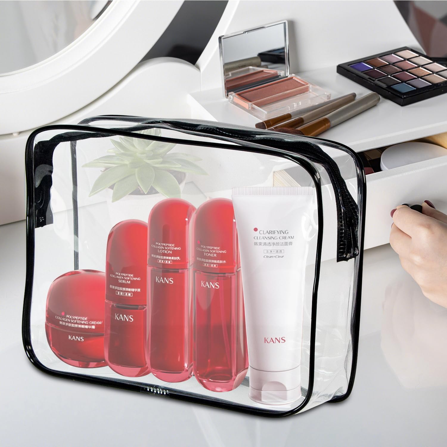Bolsa de aseo transparente aprobada por la TSA, organizador de viaje de tamaño de cuarto de galón, resistente al agua, paquete de 2, bolsas de cosméticos y maquillaje de viaje, bolsa de mano