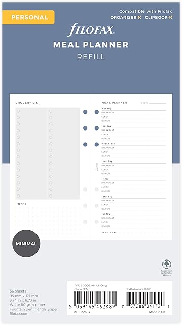 Filofax Personal Meal Planner Refill