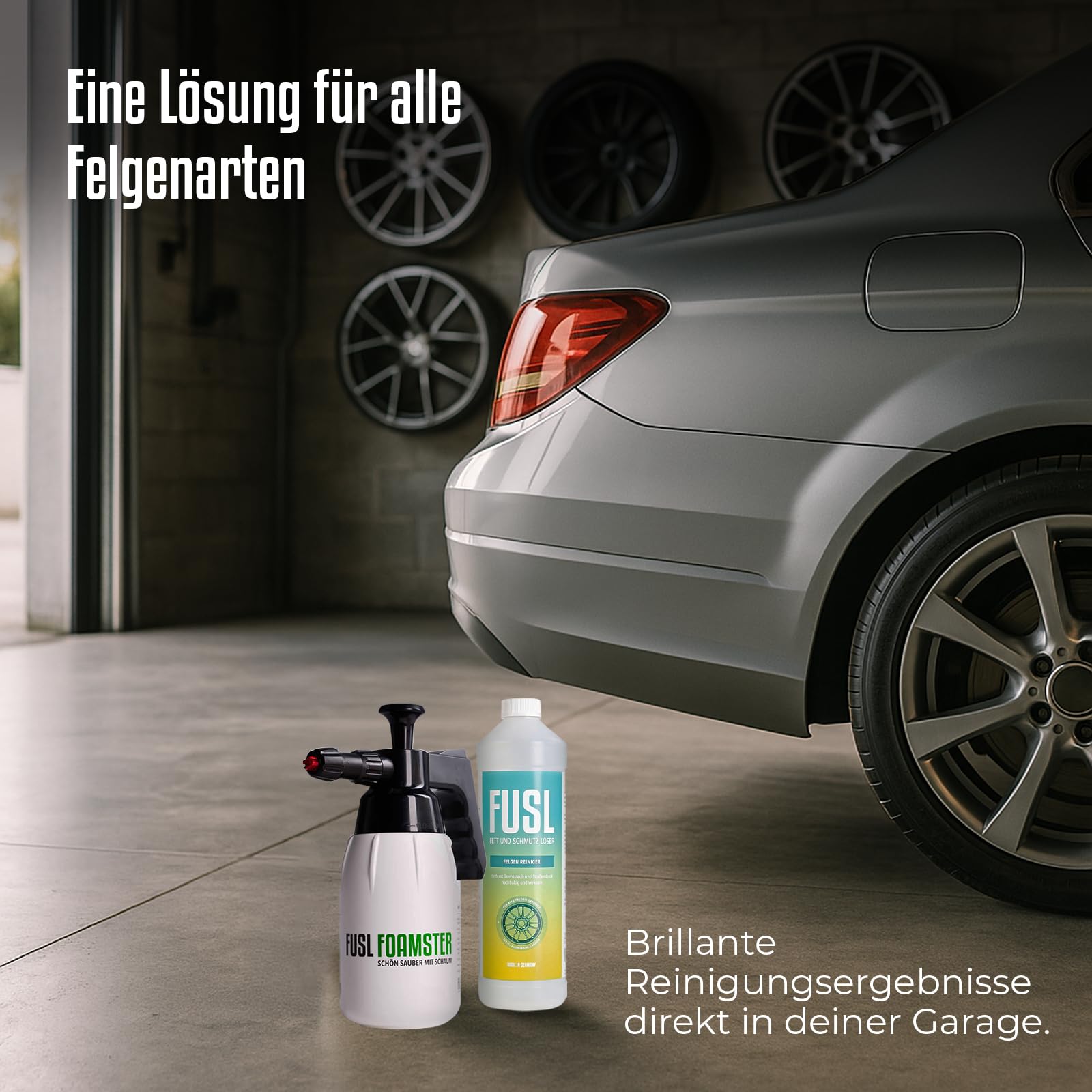 Felgenreiniger Set – Schaumkanone + 1L Felgenreiniger + Felgenbürste + Mikrofasertuch | Sanfte & effektive Felgenreinigung ohne aggressive Chemie | Für Auto, Motorrad & LKW