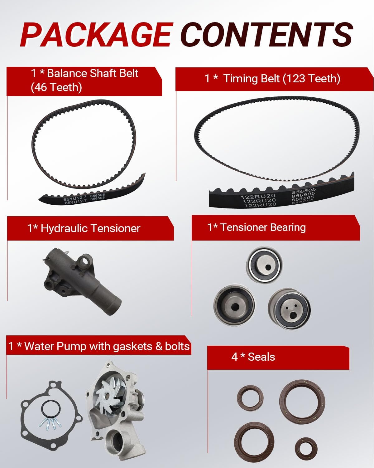 4G69 Timing Belt Kit with Water Pump (13pcs) Replace for Mitsubishi Eclipse 2006-2007, Galant Lancer Outlander 2004-2006 Direct Timing Belt Set Replacement OE Number MR994968 MR984778 MR984375