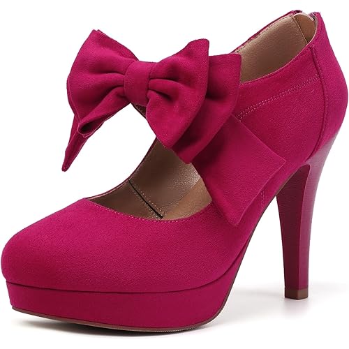 Mostrin Fashion Vintage Womens Small Bowtie Platform Pumps Ladies Sexy High Heeled Shoes