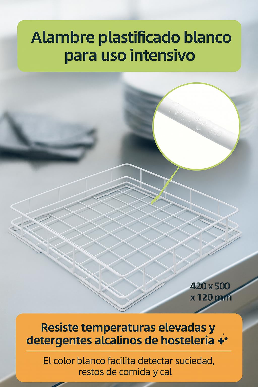 Cesta Platos 420x500x120 Alambre Plastificado Blanco 3502030 Lavavajillas Industrial Recambio Profesional compatible con Jemi GS 8 y Linea Blanca LC2000