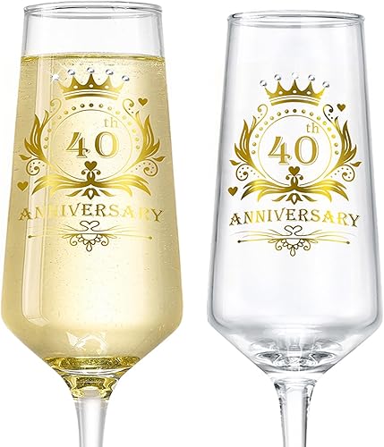 Miniatura 8 de ROXBURGH Juego de 2 copas de champán para el 10 aniversario de boda, decoraciones de 10 aniversario, copas de champán de cristal de 7 onzas, regalos