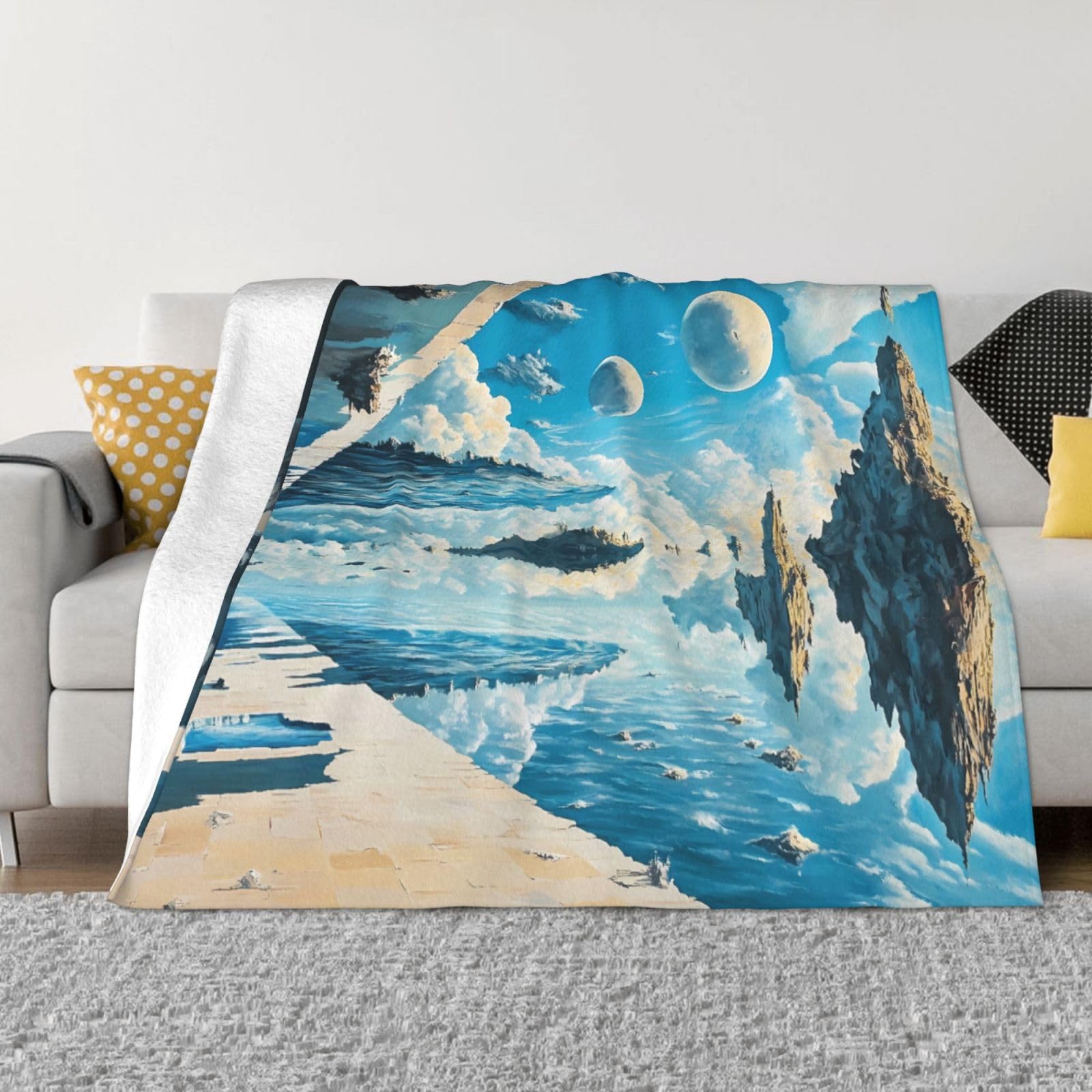Couverture lit chambre à coucher flanelle chaude motif îles flottantes 152x127cm
