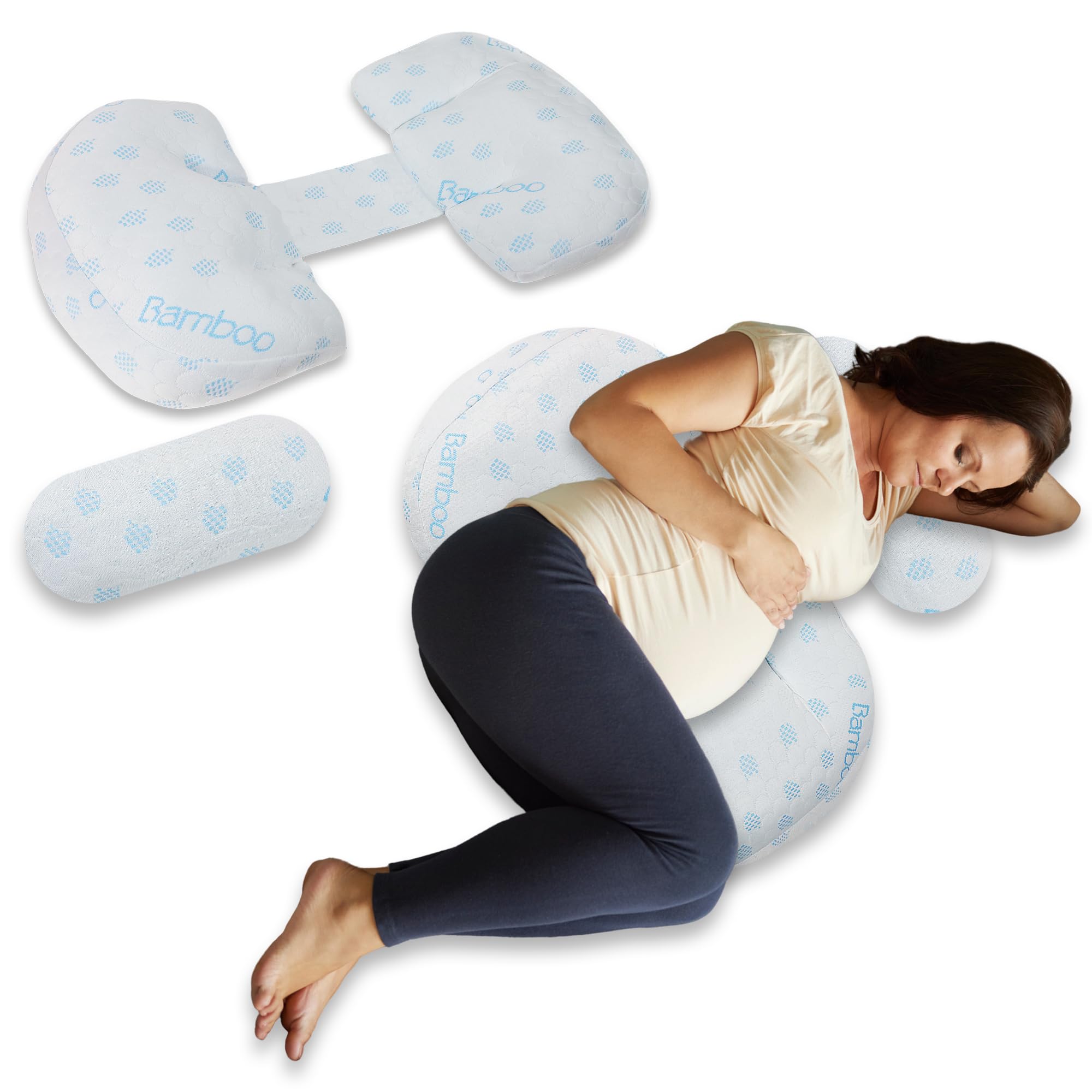 Almohada Embarazada - Almohada para Dormir de Lado - Soporte para la Espalda - Caderas - Piernas y Vientre para Mujeres Embarazadas - Cojin Lactancia Multifuncional - Desmontable y Ajustable.