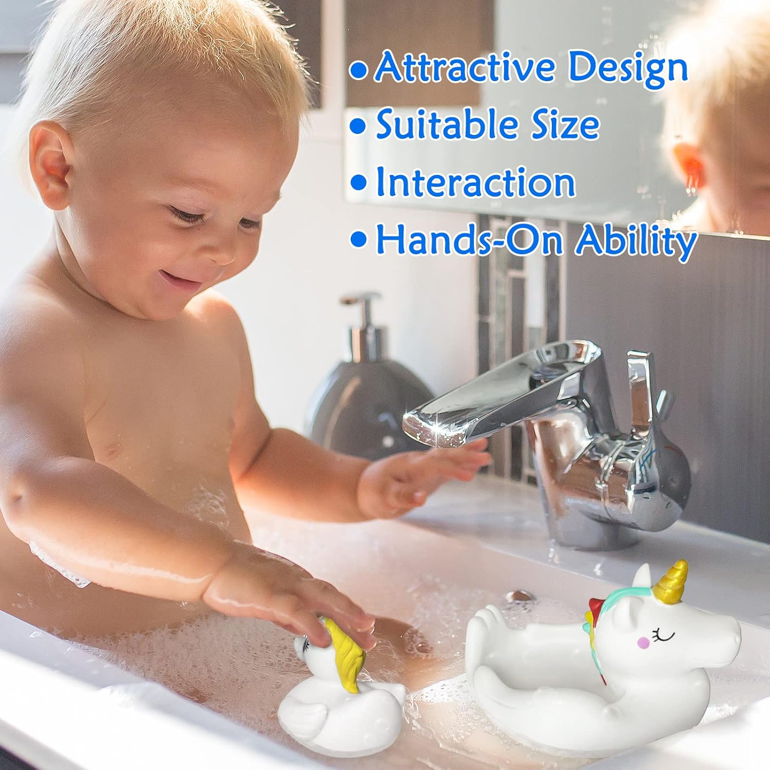 Baby Bath Toys,Cute Unicorn Bath Toys for Toddlers 1-3,Squirt Bathtub Toys for Boys Girls,Rubber Floating Shower Toys Gifts 4pcs Set image 2 of 7 B08ZL4HVD8