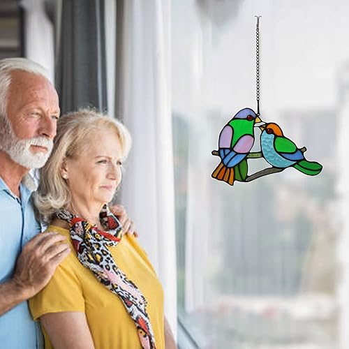 Miniatura 29 de Colgantes de ventana de pájaros de vidrieras, decoraciones de colibrí de vidrieras, atrapasoles de pájaros para decoración de ventanas, regalos