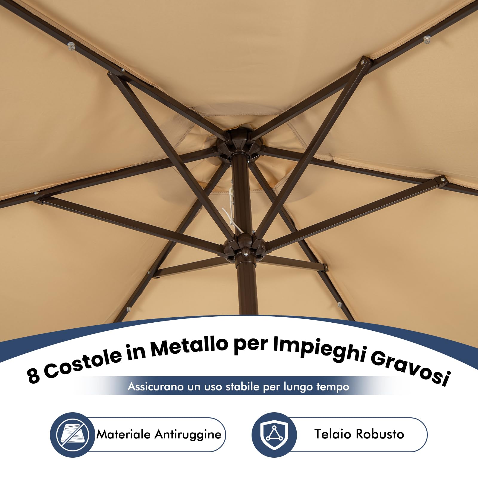 GYMAX Ombrellone da Giardino 3x3 M, con Luci LED Solare, Ombrello Inclinabile Regolabile, da Terrazzo Patio Spiaggia
