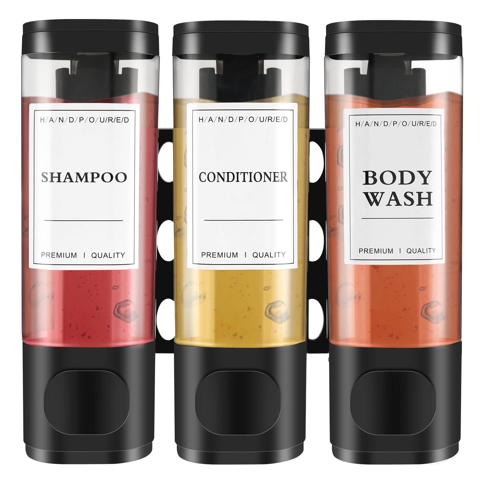 Anihet Black Shampoo And Conditioner Dispenser, Wall-Mounted Shower Soap Dispenser 3 Chamber No Drill Easy To Install Versatile Shampoo Soap Dispensers For Bathroom Hotel,Large Capacity (Black)