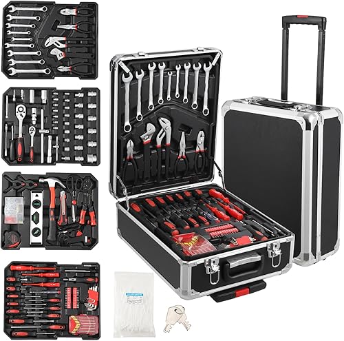 Kit de herramientas de 800 piezas con caja de herramientas rodante, juego de herramientas manuales, caja mecánica, carro, kit de reparación de casa