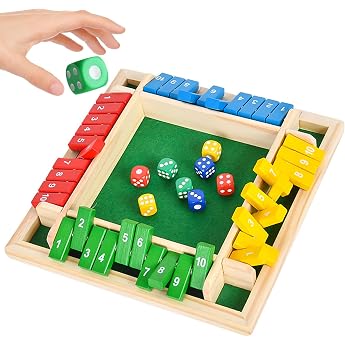Shut the Box Dice Game for 4 Players Wooden Board Game Maths Educational Toy Classic Table Games for Classroom Traditional Pub Board Dice Game for Kids/Adults B