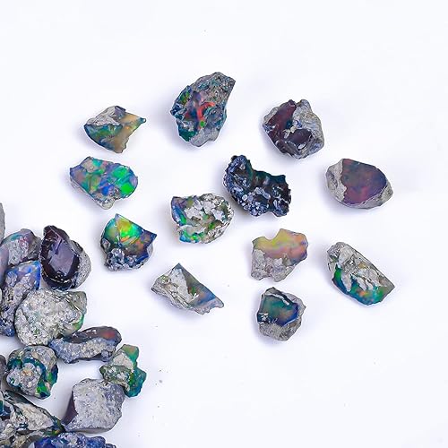 Miniatura 73 de Real Ethiopian Opal Rough Crystals Pendant Necklace Gemstone Natural Raw Crystals Fire Play Healing Crystals, October Birthstone, 925 Sterling