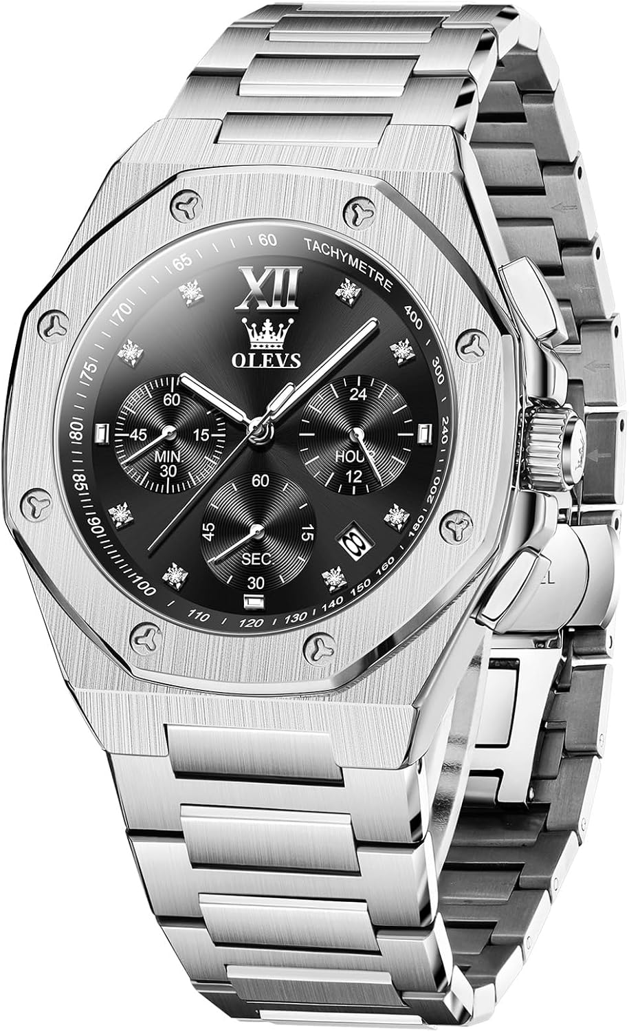 OLEVS Octagonal Watches for Men, Classic Stainless Steel