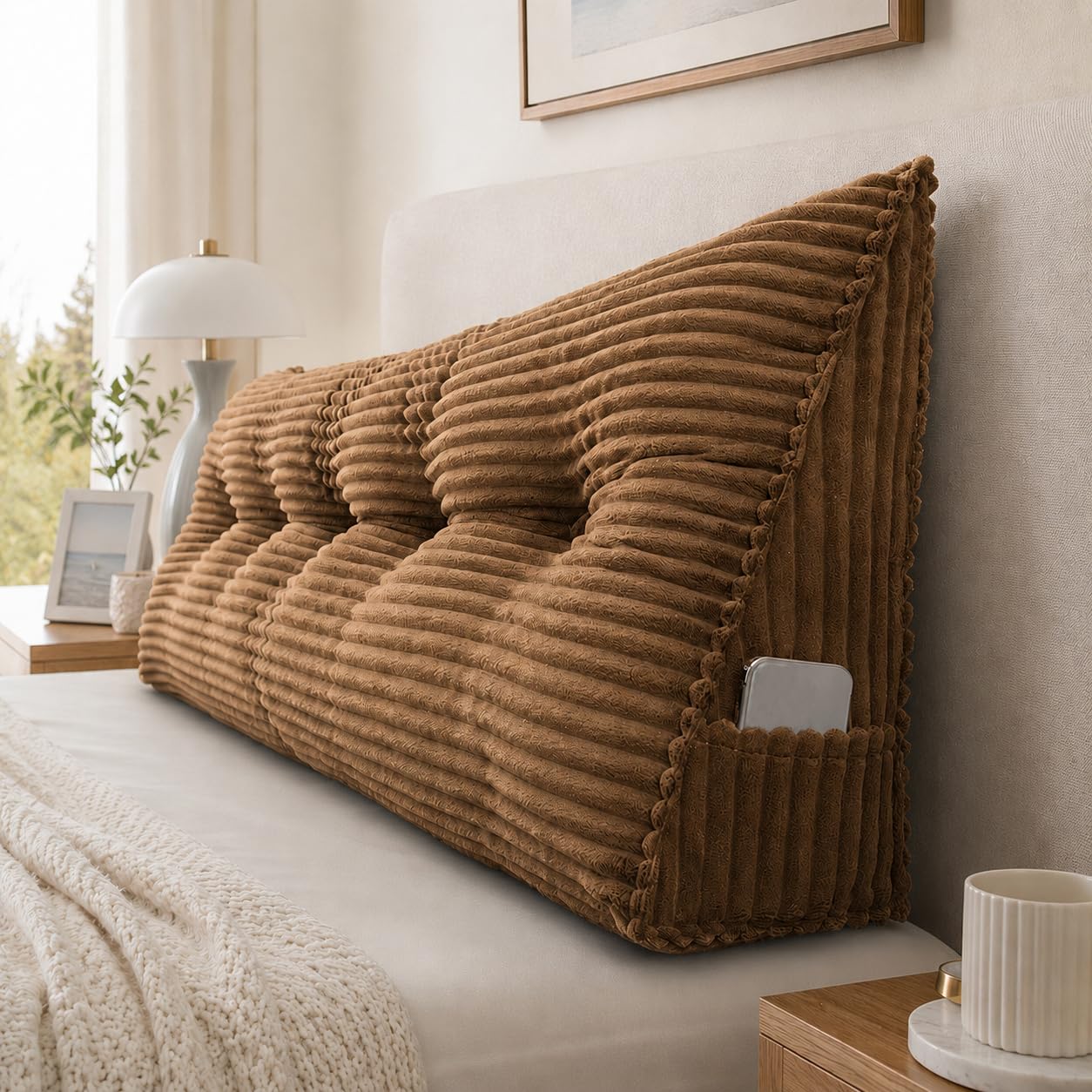AZMAHT Headboard Cushion, Corduroy Wedge Backrest Pillow for Bed And Sofa