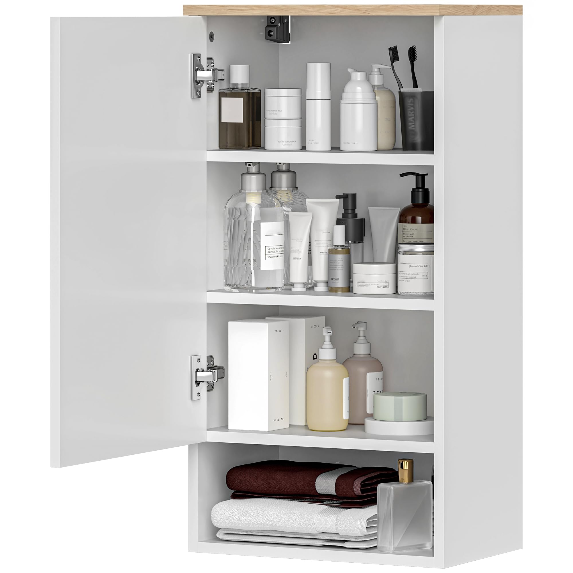 HOMCOM Badezimmerschrank Hängeschrank mit Tür Wandschrank mit verstellbaren Ablagen, Einlegeboden Badschrank 40 x 27 x 77 cm Weiß