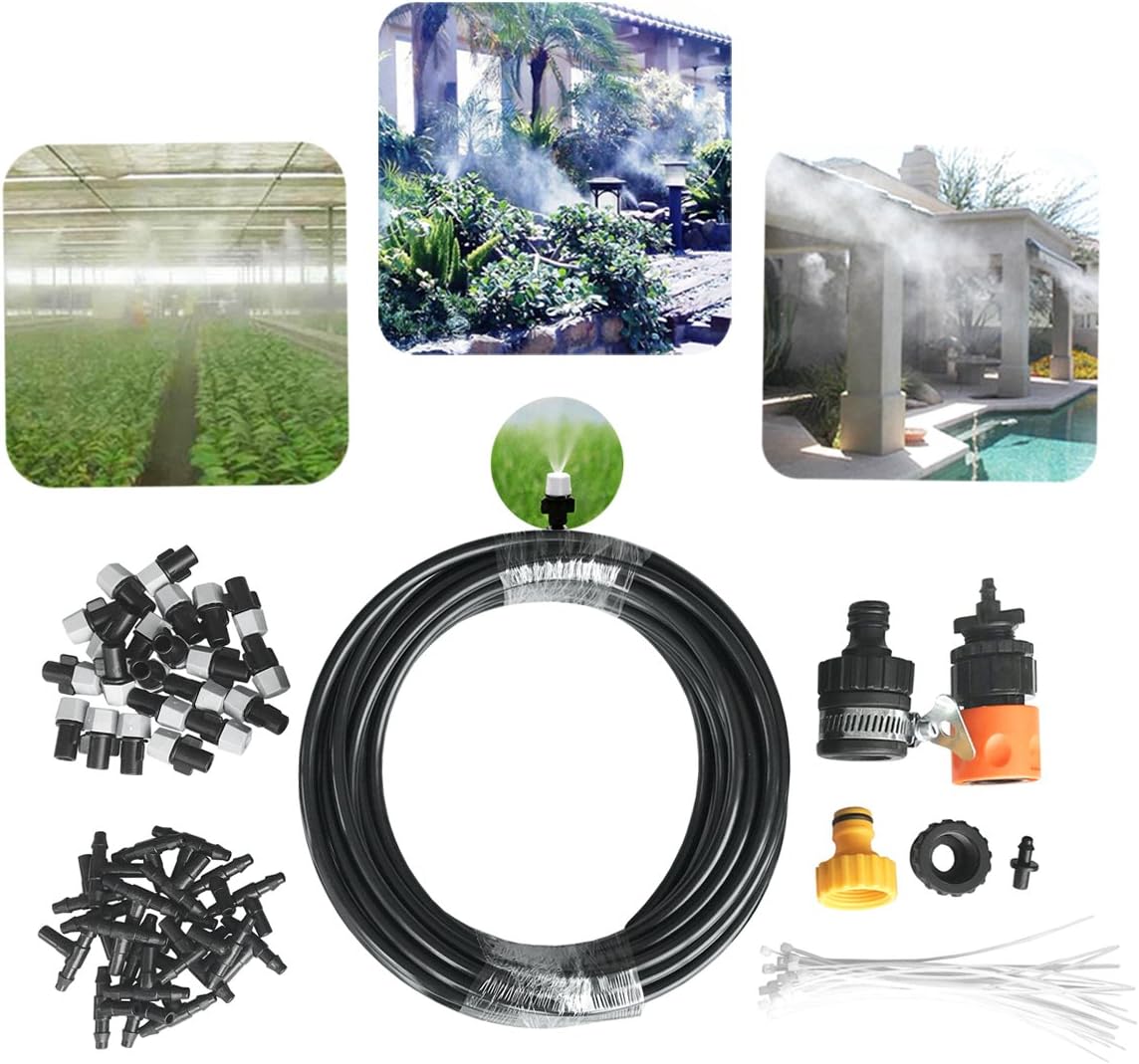 DIY Misting System 50ft Misters Cooling Outdoor System Irrigation Sprinkle with 20pcs Misting Nozzles+3/4â€ and 1/2 Faucet Connector Each+1pc Universal Adapter for Patio Garden Greenhouseâ€¦