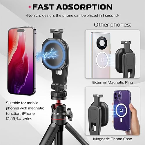 Miniatura 2 de ULANZI Soporte magnético para trípode MA23, adaptador magnético para teléfono, accesorio de trípode compatible con MagSafe solo para iPhone 12 13 14