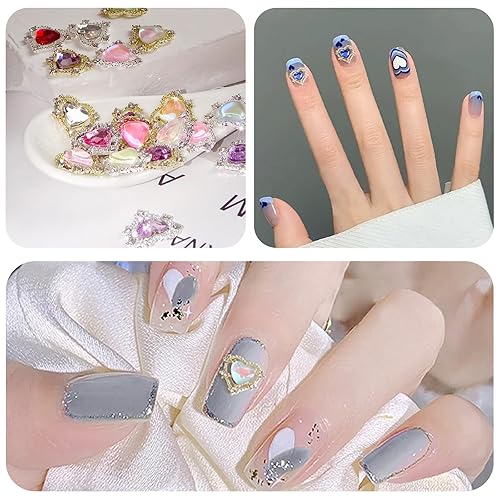 Miniatura 5 de KWOLYKIM 22 dijes de uñas de corazón 3D con purpurina de diamante con gemas de diamante, accesorios de decoración de uñas para manicura,