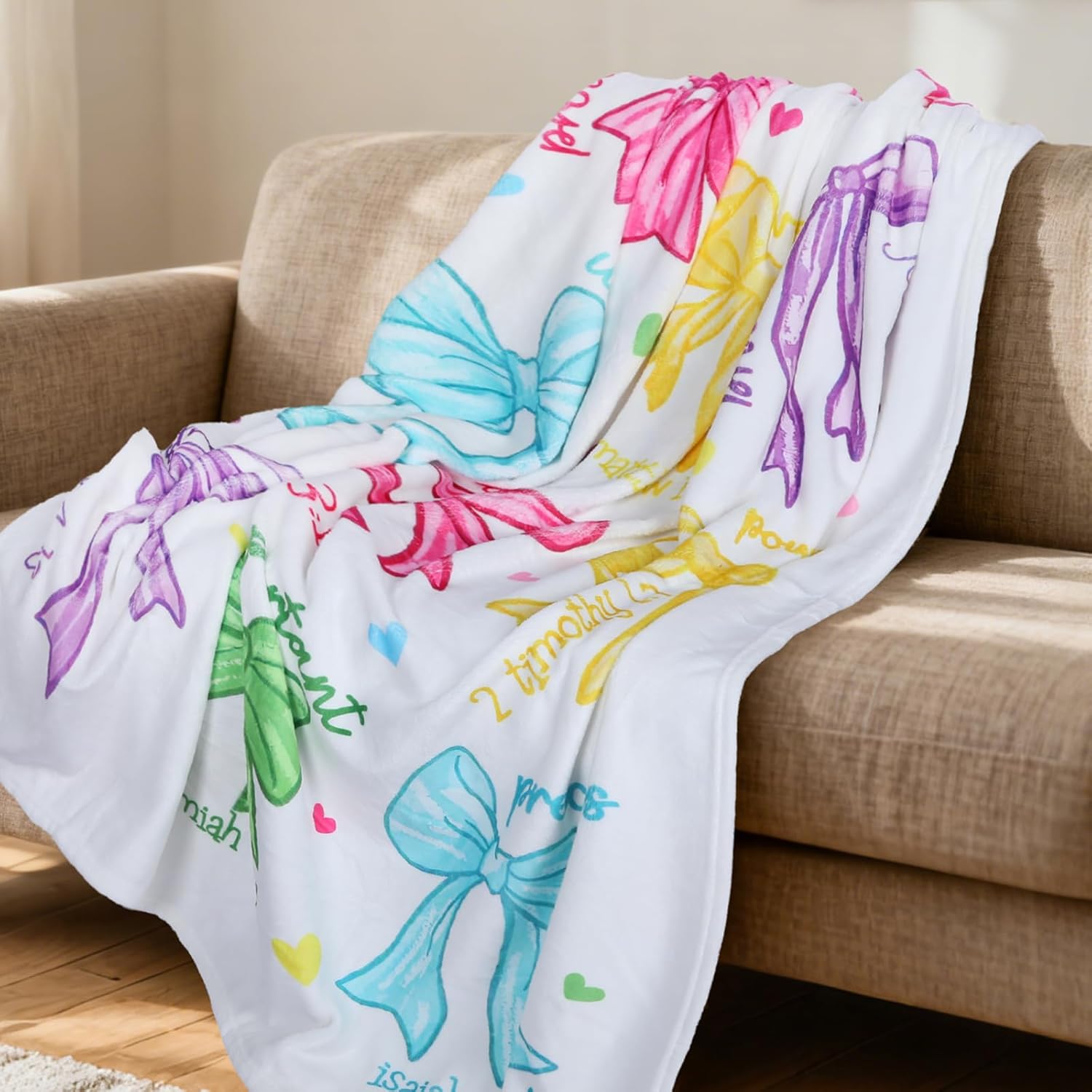 Bow Christian Throw Blanket, Bow Coquettte Bible Verse Flannel Blanket, God Says I Am Inspirational Religious Gifts for Women Girls Daughter Jesus Prayer Home Decor Gift 50 x 60 Inch - Image 6