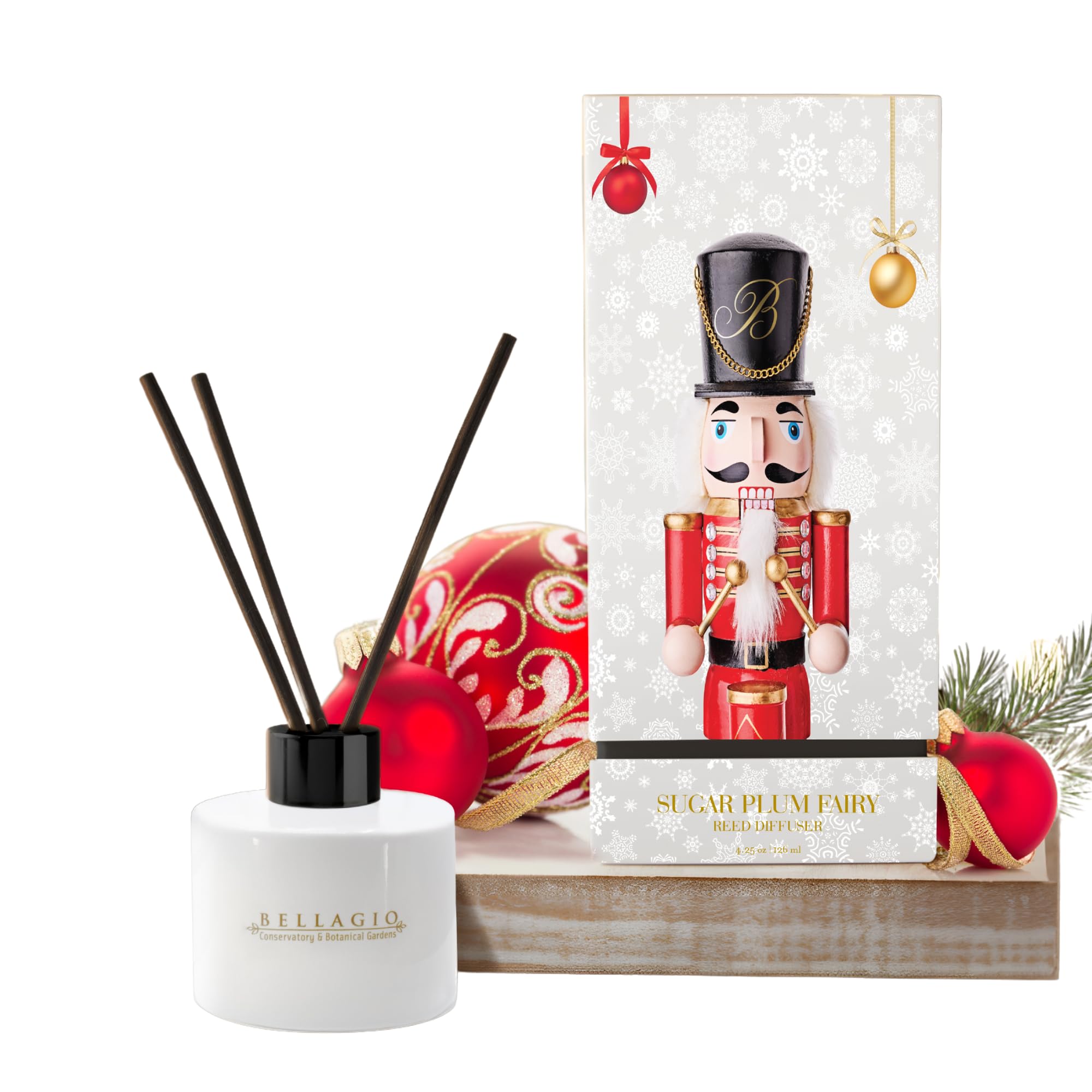 Bellagio Reed Diffuser - Conservatory & Botanical Gardens Exclusive - Sugar Plum Fairy - Luxury Hotel Fragrance - Coconut Cream, Vanilla, Sweet Musk - 6 Black Reeds - 4.25 oz