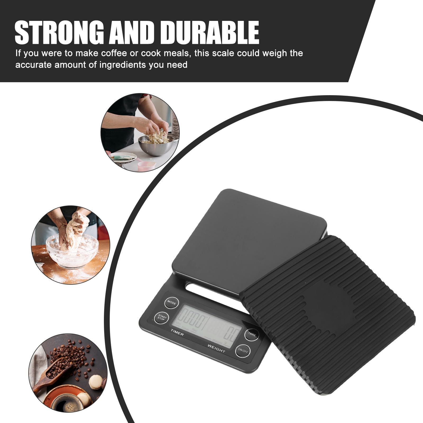 Báscula Digital Multifunción para Cocina y Café Temporizador, Capacidad 3kg, Material Abs, Diseño Compacto y Precisión 0.1g para Uso en Cocina