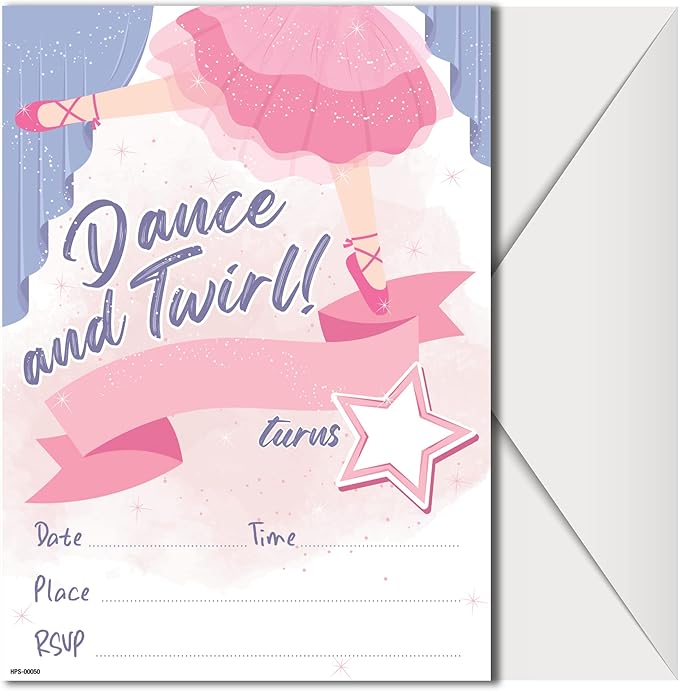 Ballet Birthday Party Invitations with Envelopes (Pack of