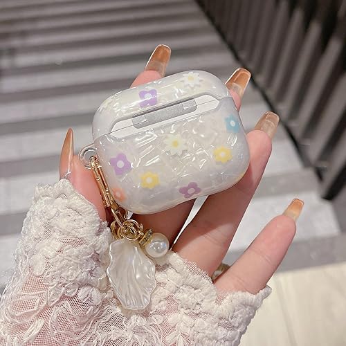 Miniatura 8 de Cute Airpod 3 Case 2021 Flowers with Shell Pearl Keychain Luxury Marble Protective Cover Compatible with AirPods 3rd Generation Case for Girls Women