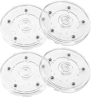 Piutouyar 4 Pcs Plastic Turntable Bearings Hardware, 4 Inch / 100mm Plastic Acrylic Clear Turntable Organizer for Kitchen Spice Rack Table Cake