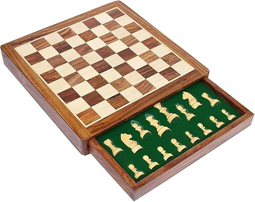 StonKraft Juego de mesa de ajedrez de madera con piezas magnéticas (12 x 12 pulgadas, no plegable con cajón)