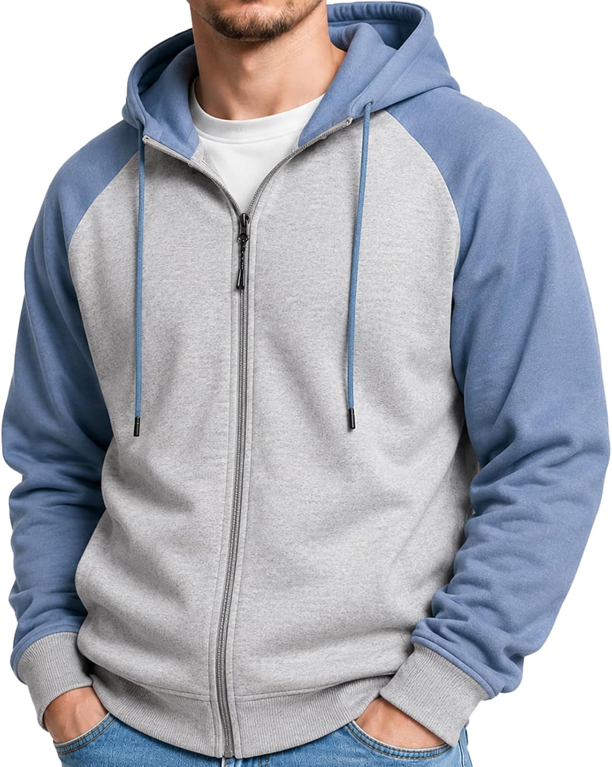MANTORS Mens Fleece Jackets Contrast Hoodies Lightweight Sweatshirt Color Block Jacket Coats