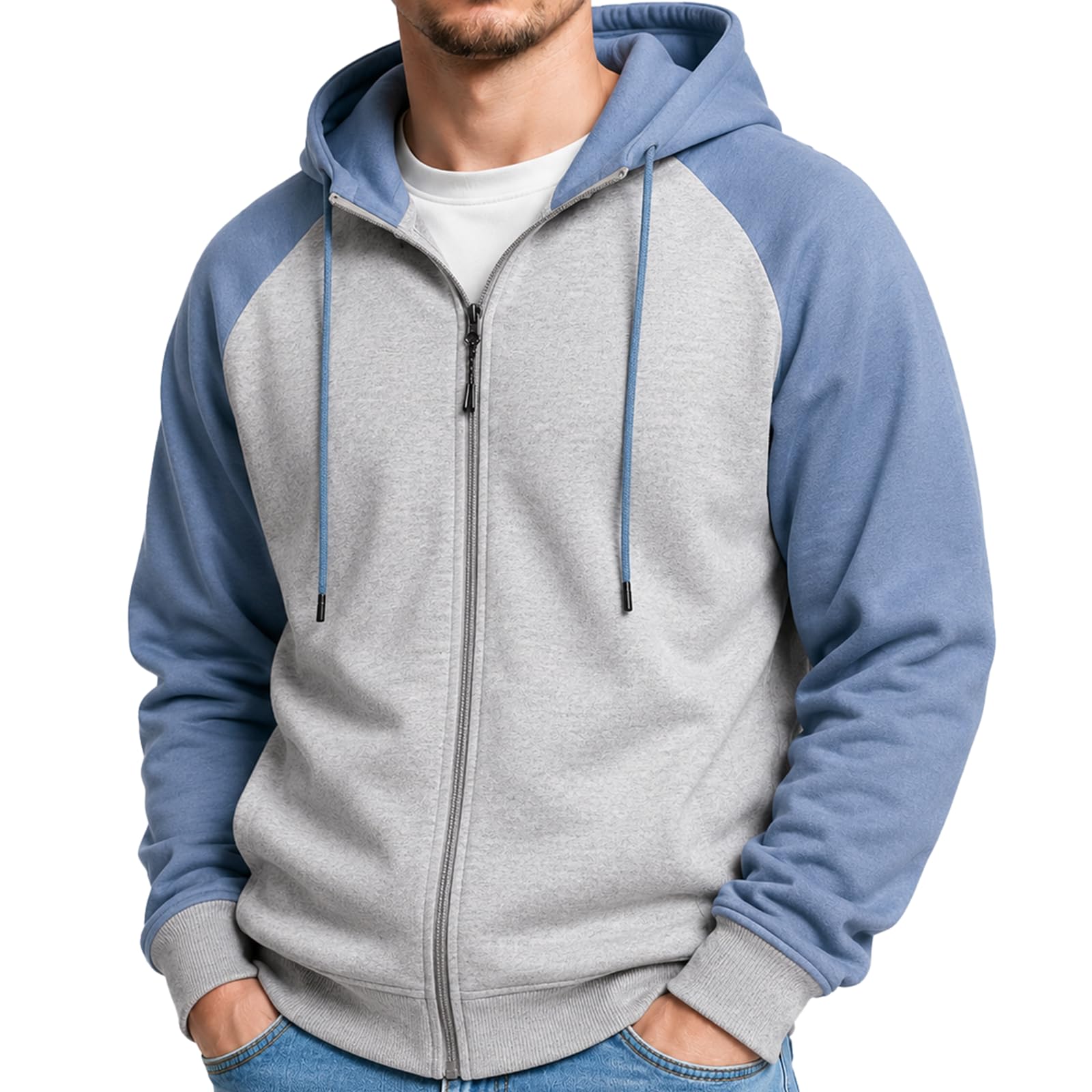 Mens Fleece Jackets Contrast Hoodies Lightweight Sweatshirt Color Block Jacket Coats