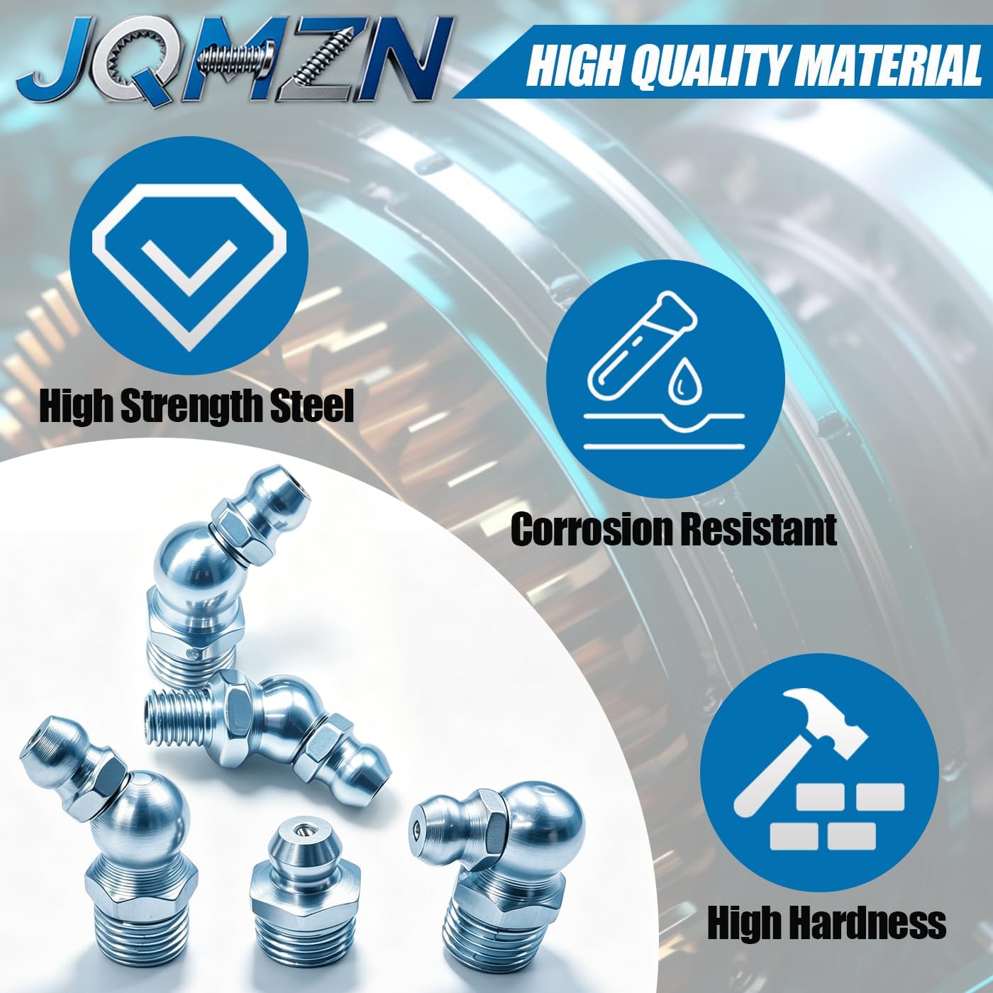 Grease Fittings Assortment, 135PCS SAE Zerk Grease Fittings NPT Straight 45 90 Degree Grease Nipple for Grease Gun blue
