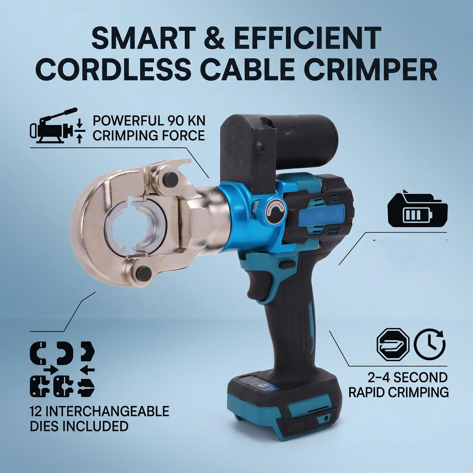 Asixxsix Herramienta de Engarzado de Terminales de Cable Hidráulico Eléctrico, para Terminales Cu/Al, Kits de Herramientas de Engarzado de Batería con 12 troqueles(7AWG-350MCM)