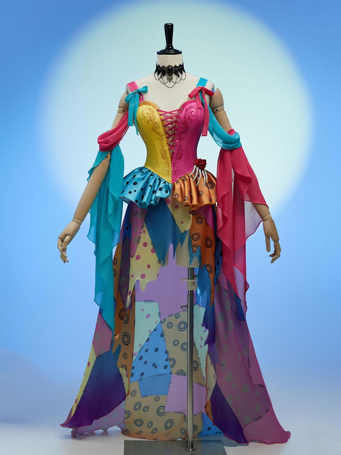 MEOWCOS Halloween Dancer Cosplay Costume Satin Waist-Cinching Top High-Slit Skirt Set with Accessories - Image 8