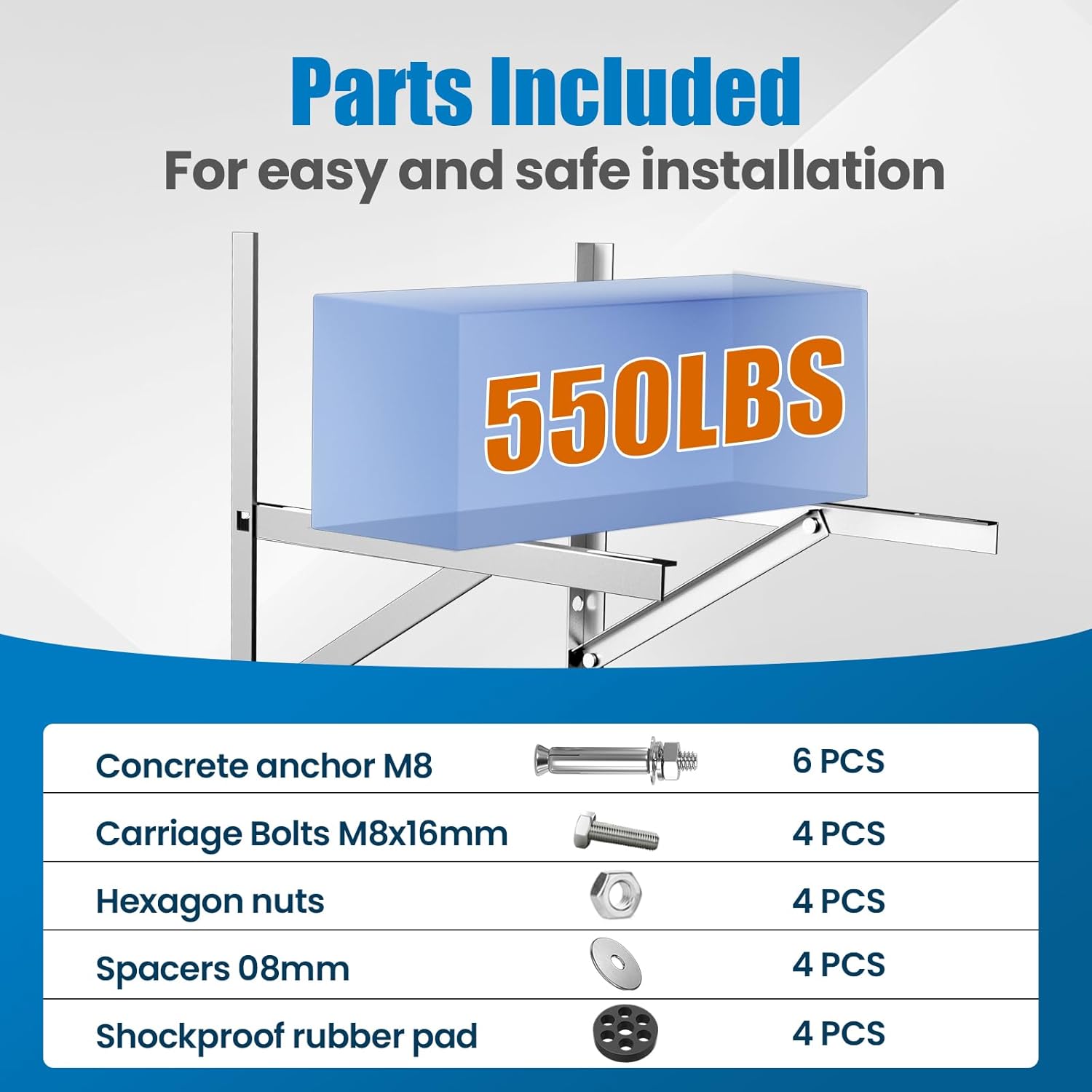 WISSCOOL Mini Split Wall Mounting Bracket for 9000-24000 BTU Air Conditioner, Foldable Heavy Duty AC Support Bracket for Wall Mount Condenser AC Heat Pump Systems, 201 Stainless Steel Max 500 Lb
