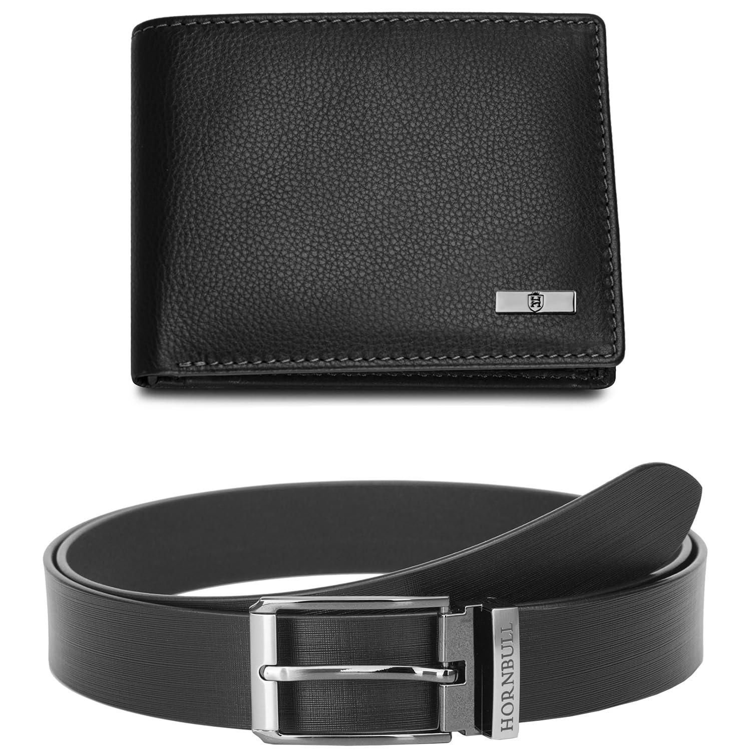 Mens Leather Gift Combo Black Wallet and Belt | RFID Wallet Gift Combo for Men | Wallet for Men BW104118 (Black Wallet+Black Belt)