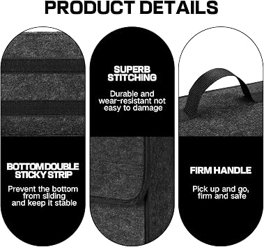 Car Boot Organiser Storage Bag, 50x17x23cm Boot Tidy for Car (1PC) | Anti Slip Foldable Car Boot Tidy Organiser with Carry Handle, Boot Organiser with Lid, Dark Grey Felt Storage Box for All