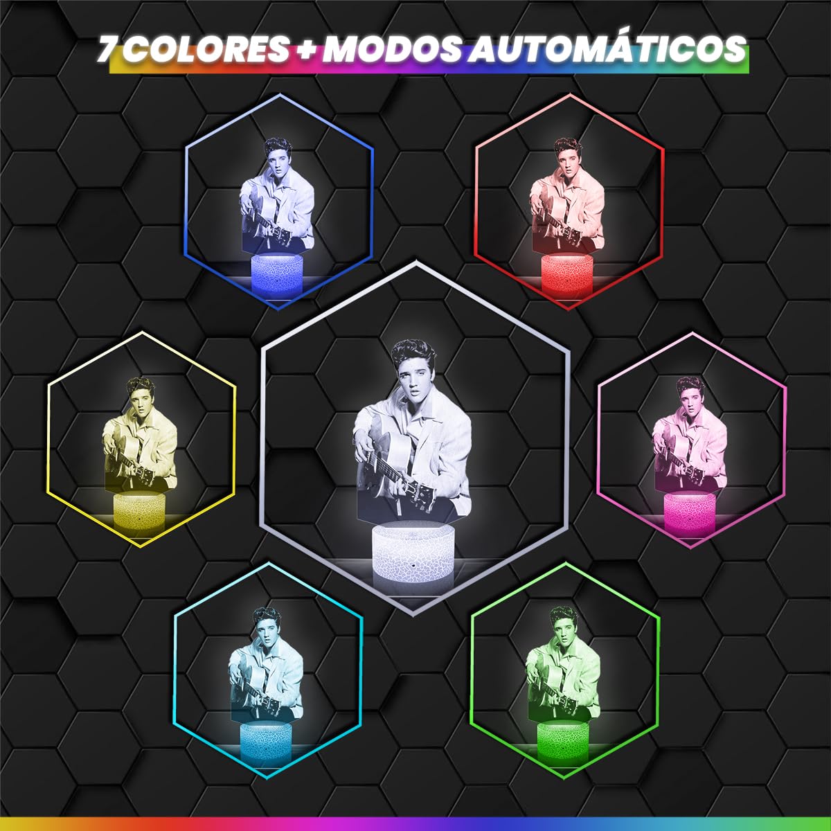 Lampephoto.fr - Lámpara 3D Elvis P. Luz Nocturna Táctil Elvis P. Led Ilusión 3D, Idea de Regalo para Niños y Niñas, Navidad, Lámpara de Mesilla de Noche para Niños o Adultos, Merchandising TOP
