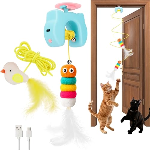 AIERSA Juguetes interactivos colgantes para gatos de interior, juguetes automáticos colgantes para gatos adultos de interior aburridos, oruga y