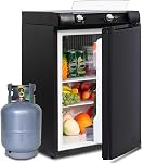 SMETA Upgrade 3 Way Propane Fridge Refrigerator 2.1 Cu.Ft, LPG 12 Volt Compact Fridge Gas/12V/110V without Freezer for Truck Outdoor Camping Off Grid Caravan Motorhome Cabin Boat Refrigerators, Black