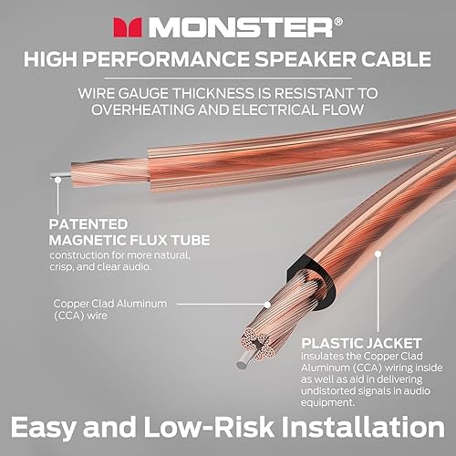 Miniatura 3 de Monster XP Cable de altavoz de aluminio revestido de cobre (CCA) Cable de calibre 12, carrete de 50 pies, ideal para cables de cine en casa y cable