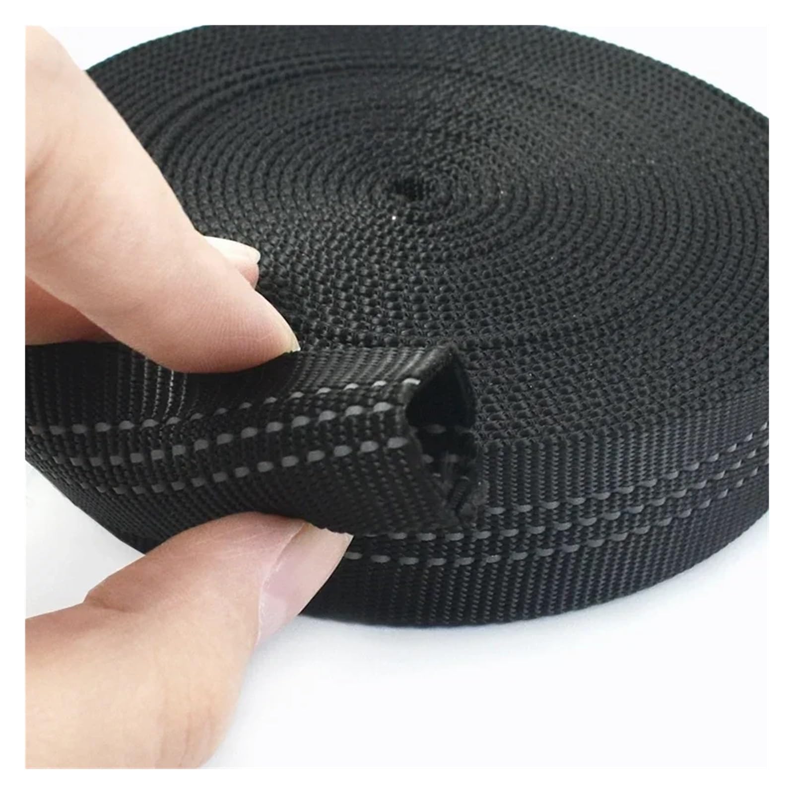 Liuhlfsr Black 3/5/10Meters 25Mm Nylon Tubular Webbing Tape Double-Layer Reflective Band Backpack Bag Strap Dog Collar Sewing Accessory Suitable For Bags, Outdoor, Handicrafts(,25Mm-10Meters)