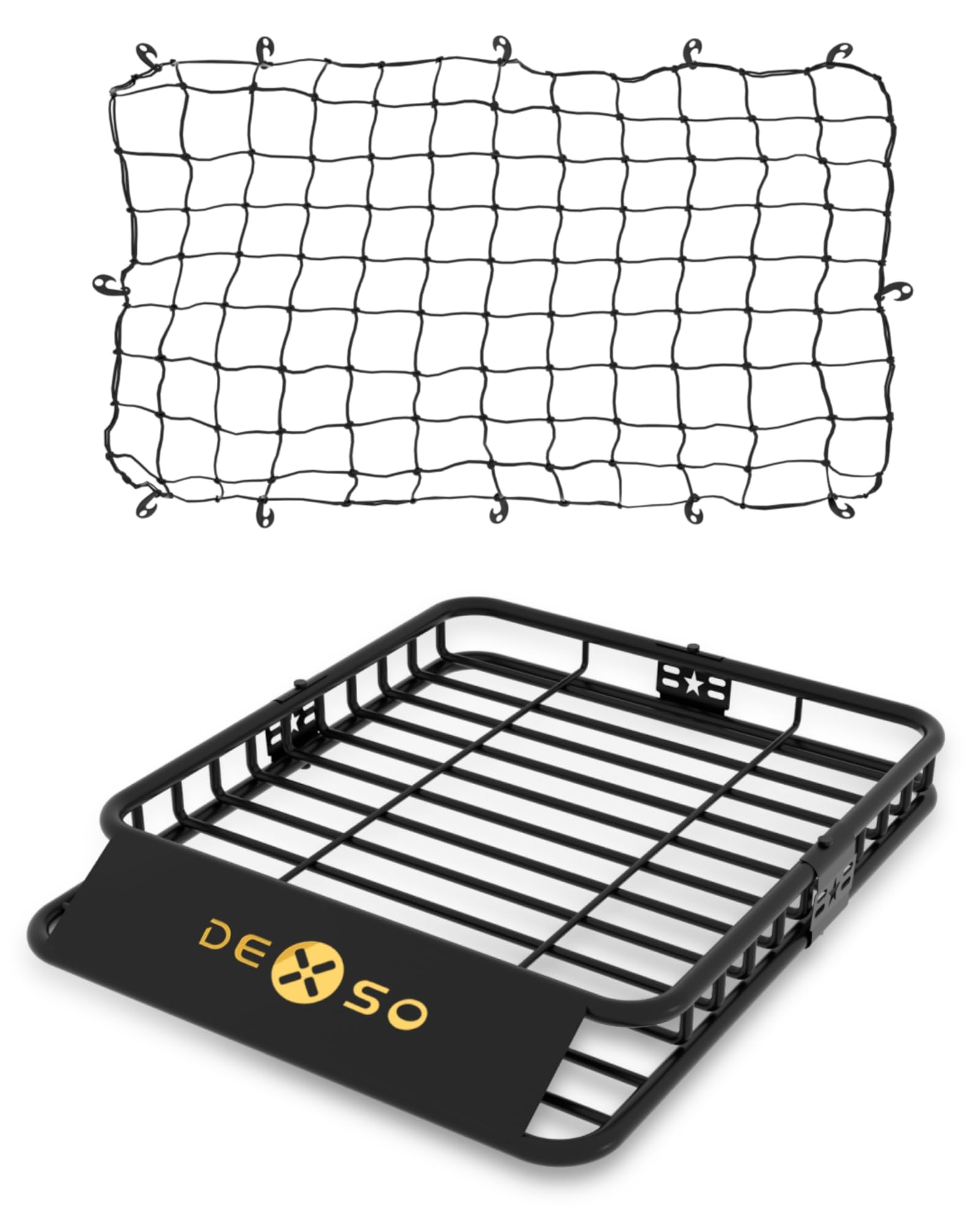 DEXSO Universal Roof Rack Basket with Cargo Net, 46" x 36" Rooftop Cargo Carrier Basket, 200 Lbs Capacity Car Cargo Rack, Heavy Duty Luggage Rack for SUVs, Trucks, Vehicles