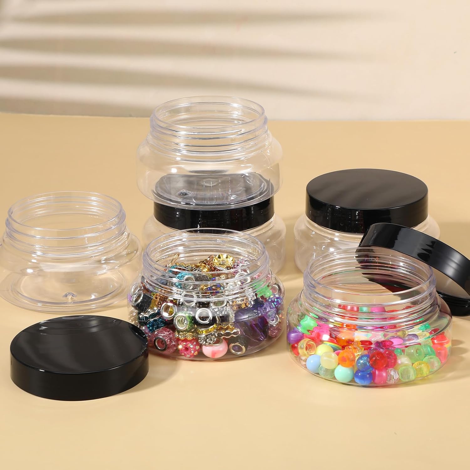 24 Pack 5 Oz Clear Plastic Jars with Lids, Round Low Profile Refillable Containers for Sugar Scrub, Body Butter, Lotion, Cream, Cosmetics & Crafts