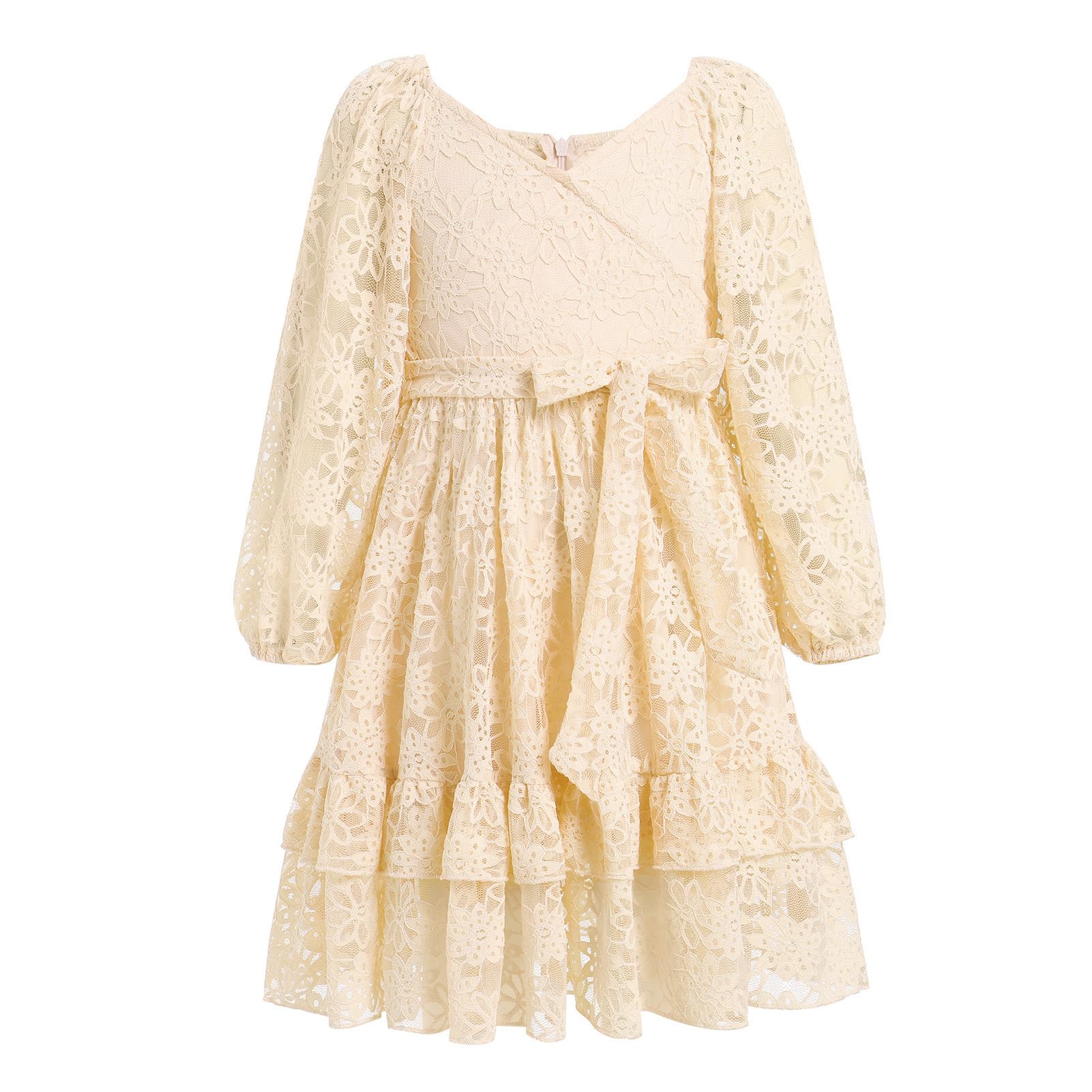 Odizli Abito In Tulle Per Bambina – Maniche Lunghe, Scollo Quadrato, Per Autunno E Inverno, Natale (Bordeaux/Verde Scuro) - 3