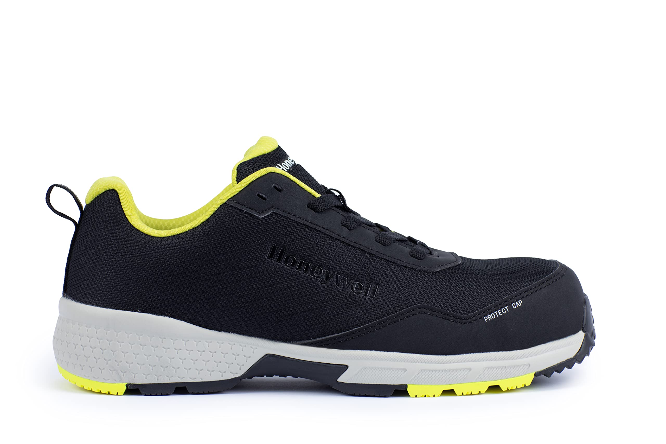 Honeywell Agile Starter S1P SRC Zapatos de seguridad industrial para hombres y mujeres, estilo escotado, forro de malla 3D, puntera de fibra de vidrio, suela de goma, amarillo, talla 14 UK, 6250126-49