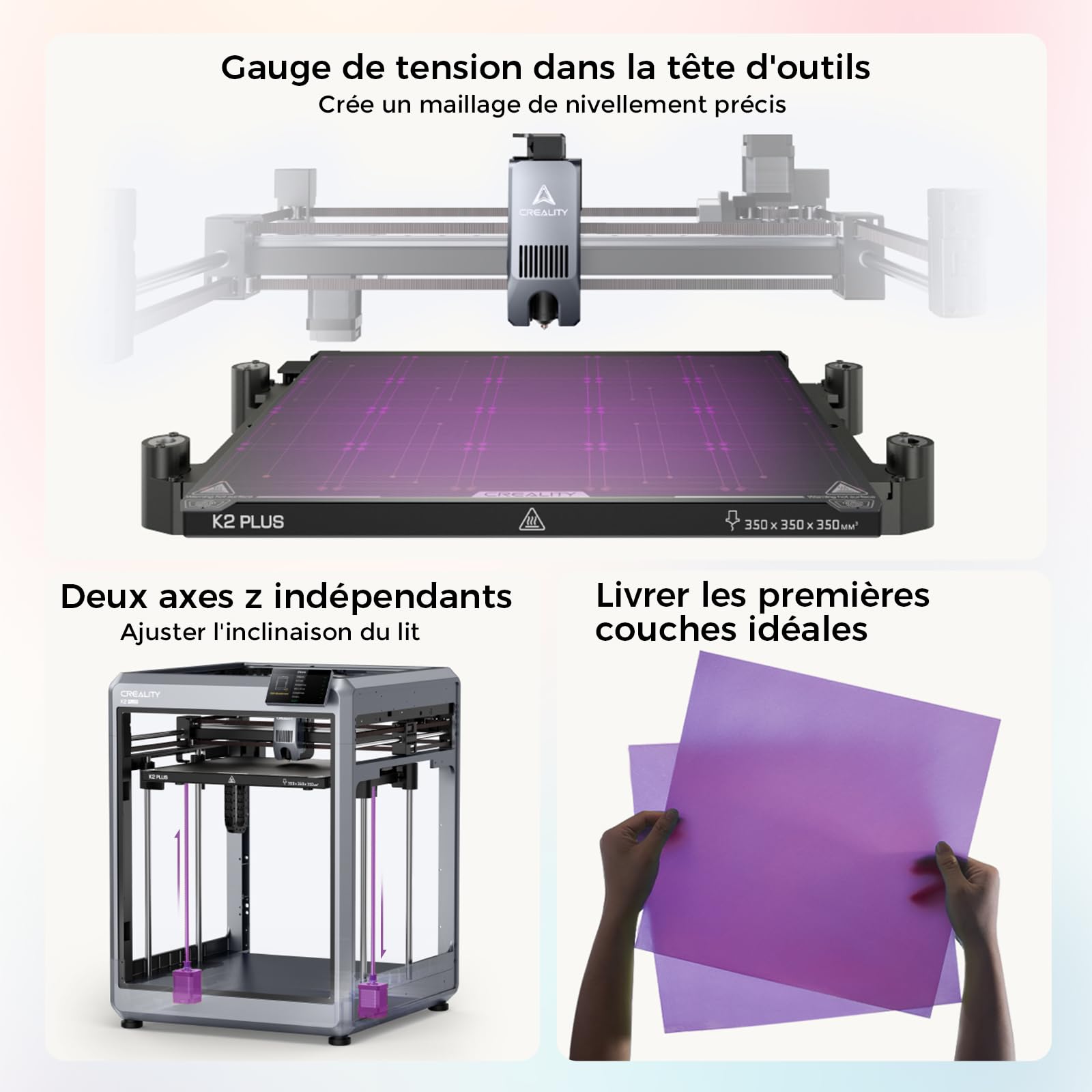 Imprimante 3D Creality K2 Plus Combo, Impression Multicolore avec CFS, Vitesse d'impression de 600 mm/s, extrudeuse à entraînement Direct Haute température 350 °C, 13,78 x 13,78 x 13,78 Pouces
