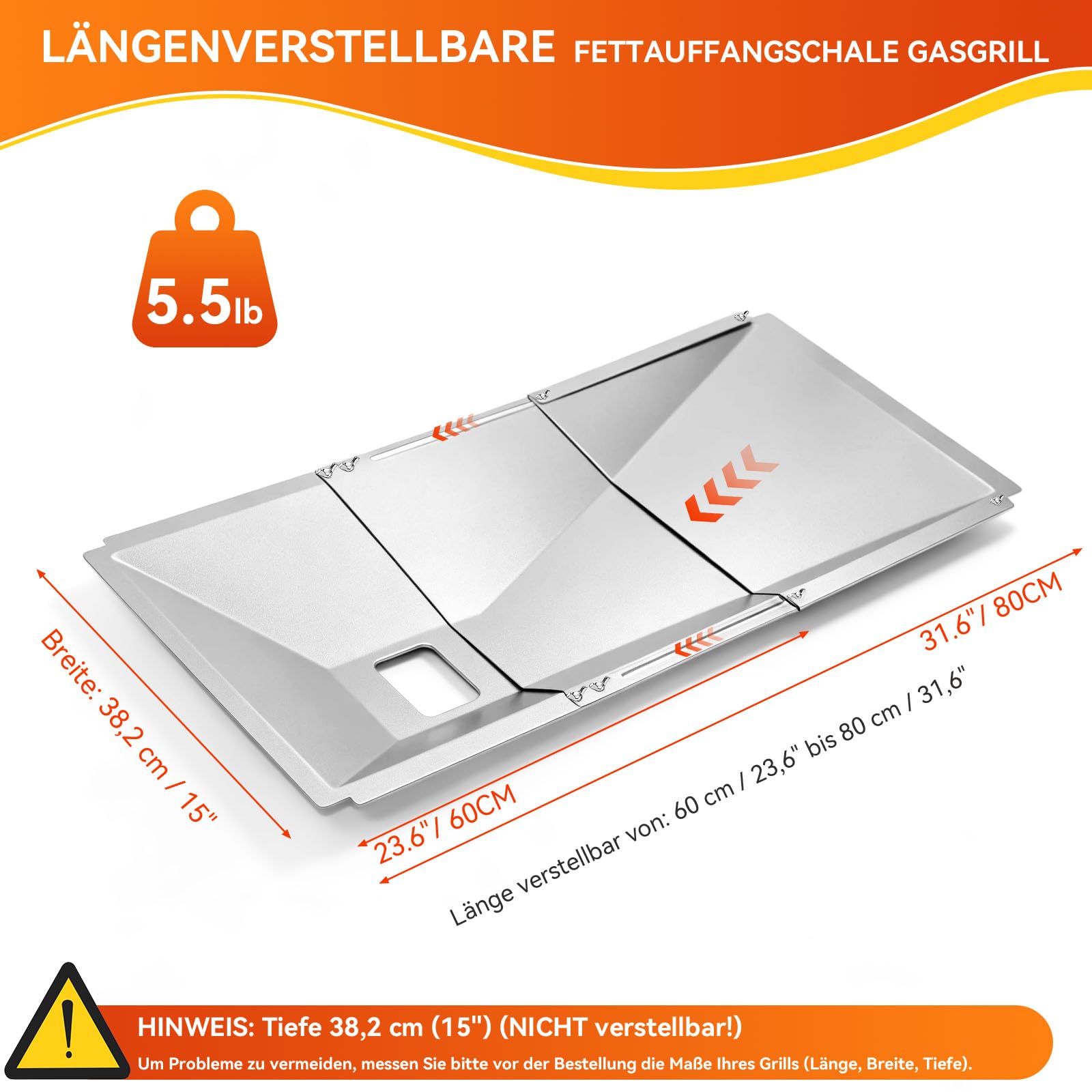 Universal Fettwanne mit Auffangwanne 60cm bis 80cm, Verstellbar Tropfpfanne für 3/4/5 Brenner Gasgrill von Charbroil, Dyna Glo, Nexgrill, Kenmore, Uniflame und mehr, Fettauffangschale