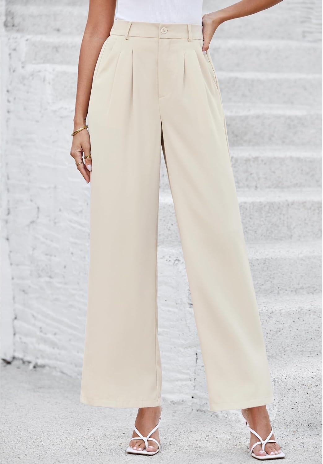 LookbookStore Wide Leg Dress Pants Woman High Waisted Business Casual Pleated Trousers Pants Loose Fit Elastic Waist - Image 2
