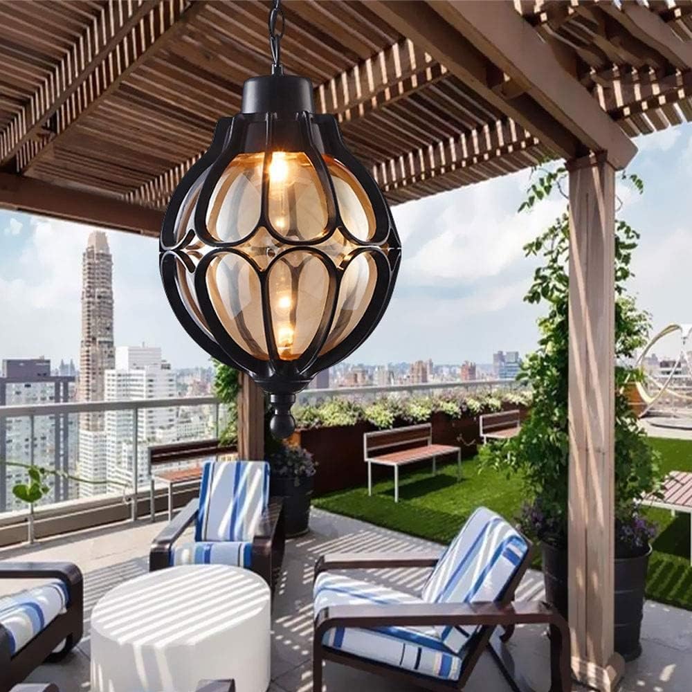 Lampada a Sospensione per Esterni con Globo in Vetro, Lampada a Sospensione Vintage Mediterranea a Sfera Impermeabile, lampadario in Alluminio E27, Illuminazione da soffitto per Esterni Resi